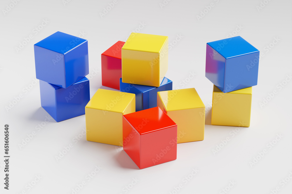 Fototapeta premium colored children cubes on white background, 3d illustration