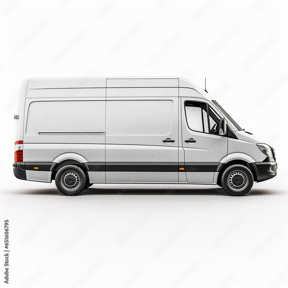 Delivery van side view isolated on a white background. Side view of a modern cargo short-base minibus. Made with generative ai