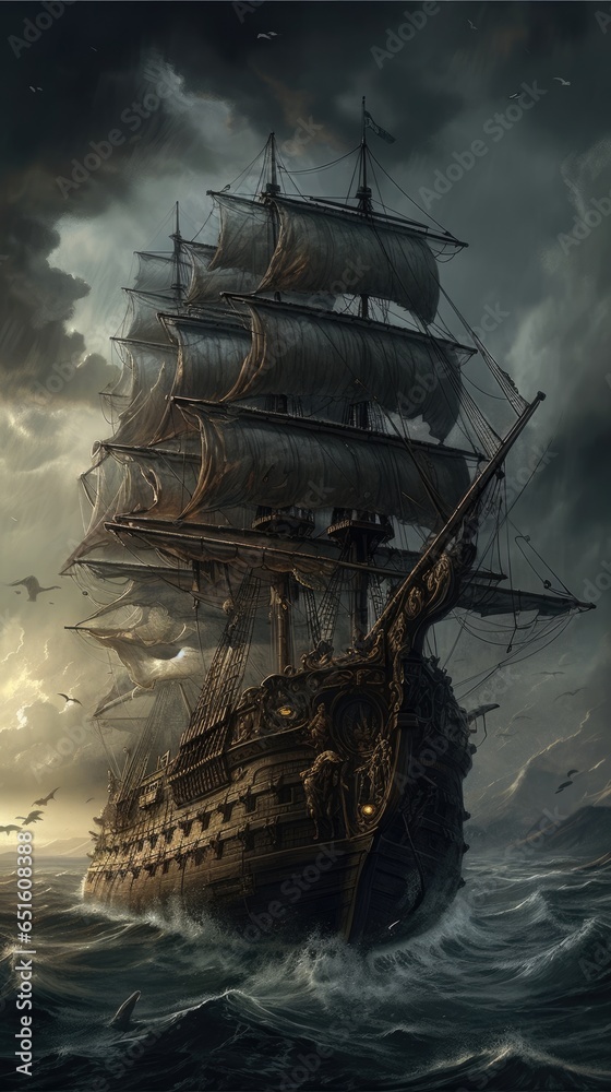 custom made wallpaper toronto digitalship sea wave epic dark fantasy illustration art scary detailed poster oil painting apocalypse