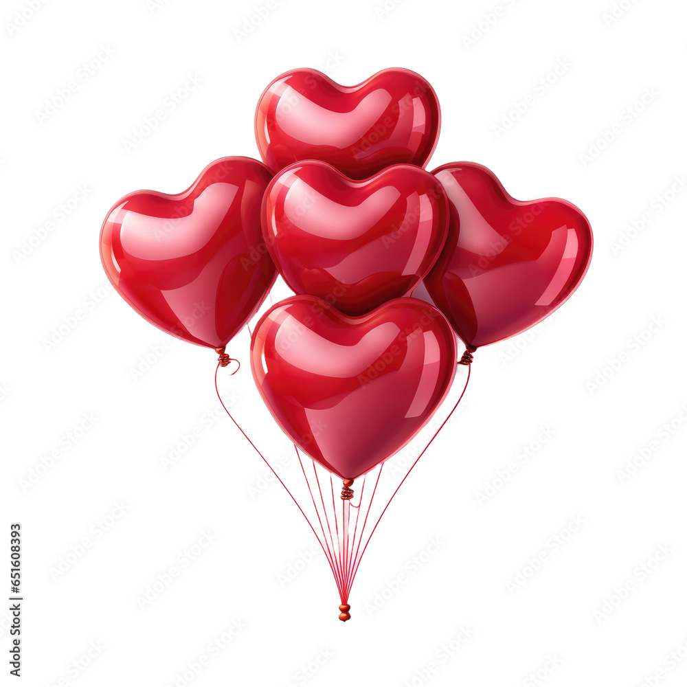 Bunch of heart shaped balloon on transparent background