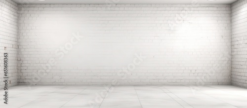 representation of vacant architectural background with white brick wall and concrete floor