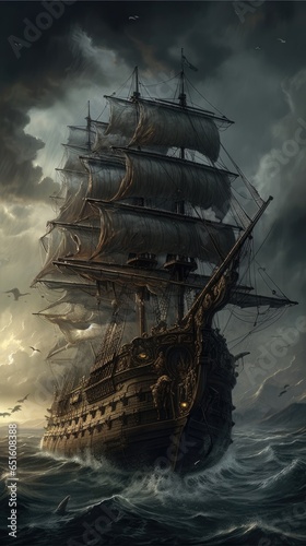 Wallpaper Mural ship sea wave epic dark fantasy illustration art scary detailed poster oil painting apocalypse Torontodigital.ca