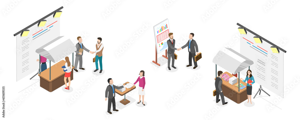Obraz premium 3D Isometric Flat Conceptual Illustration of Trade Show, Business Expo Presentation