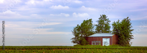 Bild auf Leinwand Shed surrounded by trees in the middle of a field