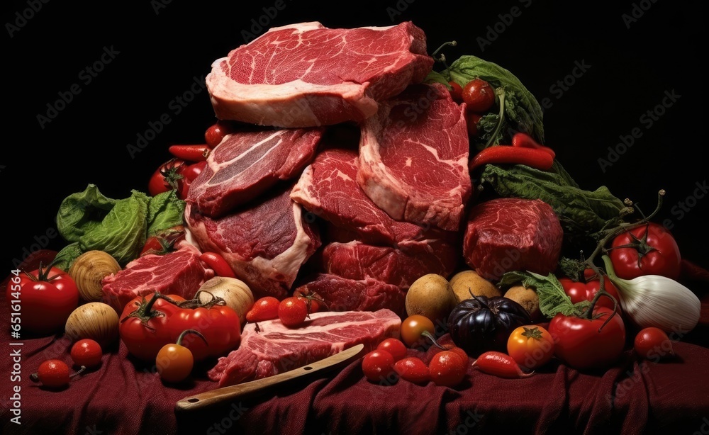 Chunks of fresh red meat
