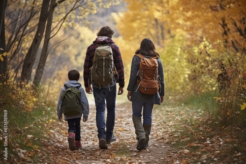 A family walking together on a scenic path created with Generative AI technology