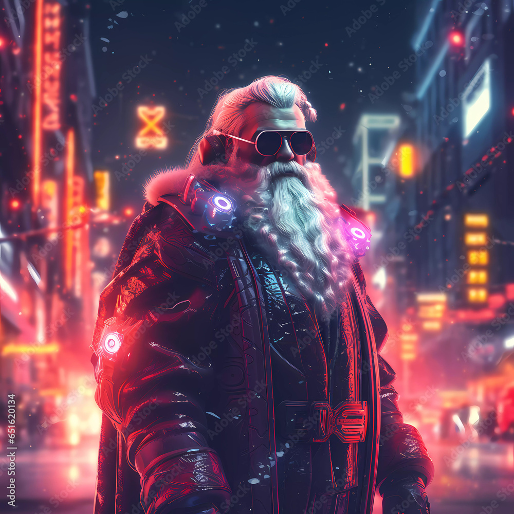 Epic Santa Claus Character in Cyberpunk Style