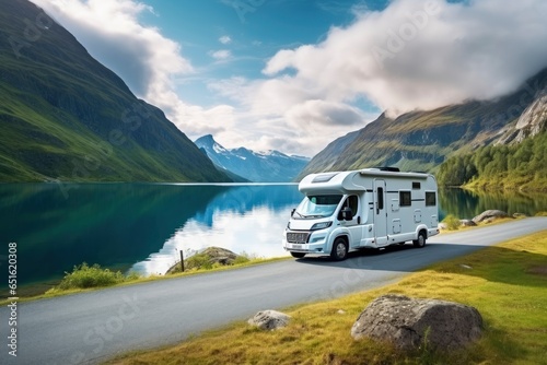 A motor home parked on the side of the road created with Generative AI technology