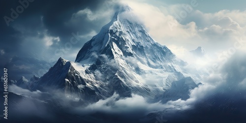 AI Generated. AI Generative. Snow ice faded mountain hill peak. Nature outdoor landscape background. Graphic Art © AkimD