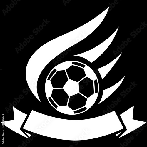 abstract sport emblem football logo with soccer ball on black background