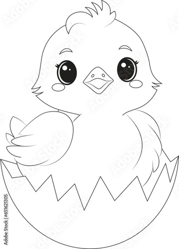 Coloring page a baby chick hatching from its egg