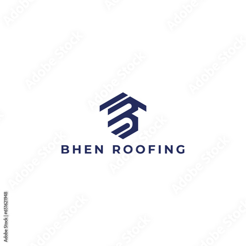 Abstract Letter B or BB monogram logo design vector in blue color isolated on a white background. Abstract hexagon letter B logo applied for Roofing Company logo design inspiration template