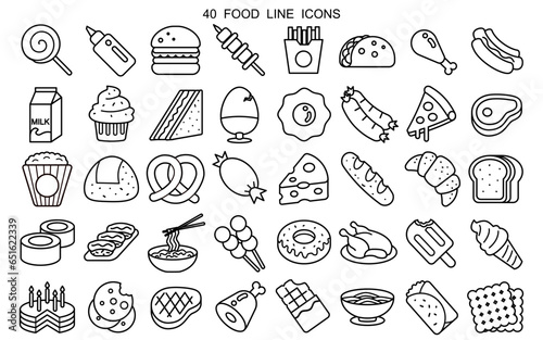 40 Food line icons. Vector illustration.