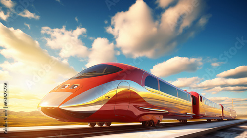 Airplane in the sky and high speed train