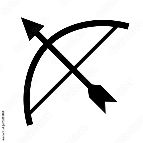 Old bow and arrow Silhouette icon. Weapon. Vector.