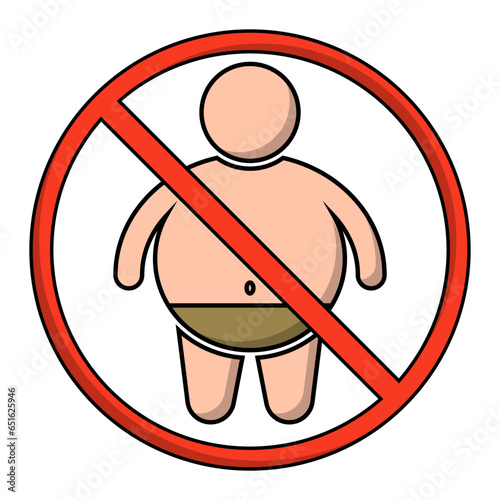 Flat design prohibited fat person sign. Weight restrictions. Vector.