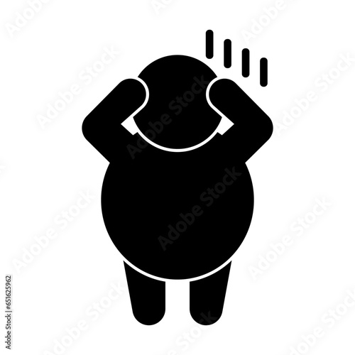 Depressed fat person silhouette icon. Vector.