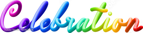 Celebration fluid 3d twist text made of blended colorful circles.