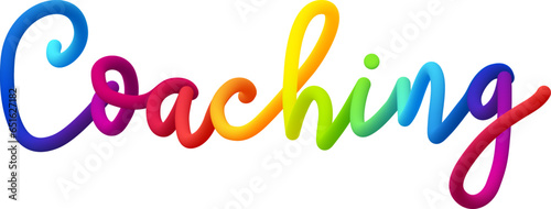 Coaching fluid 3d twist text made of blended colorful circles.