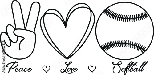 Peace Love Softball SVG ,CutFile for Cricut and Silhouette, EPS Vector, PNG , JPEG , Zip Folder
