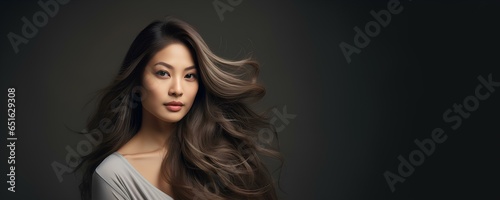 A young attractive Asian woman with luxurious and perfect beautiful hair.