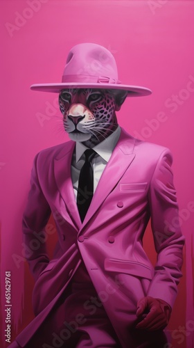 Pink panther in a business suit