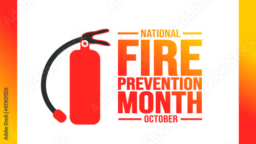 October is National Fire Prevention Month background template. Holiday concept. background, banner, placard, card, and poster design template with text inscription and standard color.