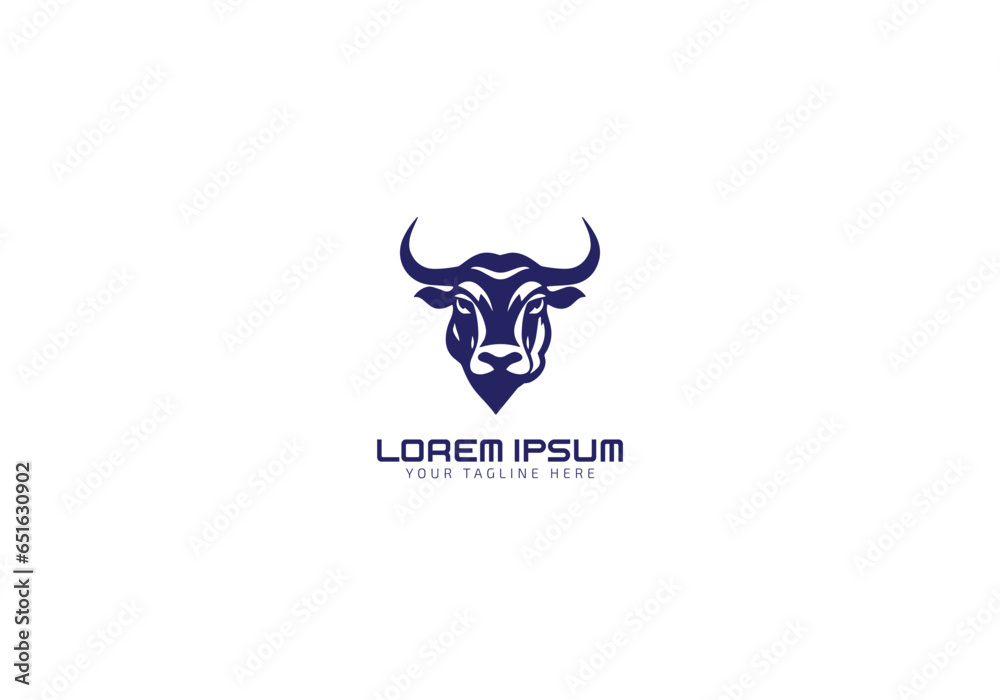 Fototapeta premium Bull head logo vector icon design. Abstract drawing bull face. Cute bull face with horns. Vector illustration