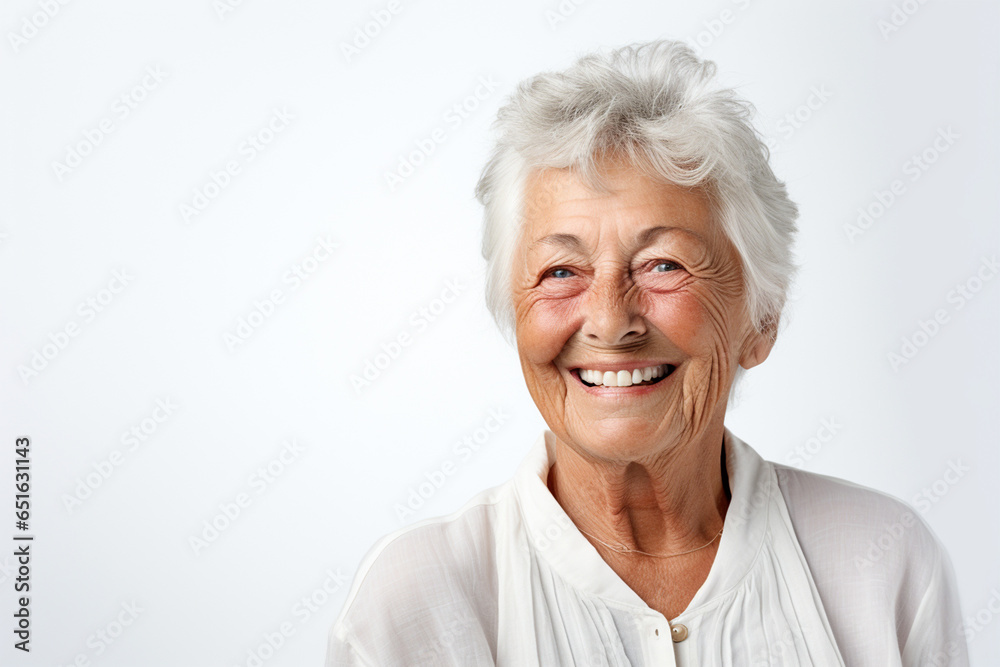 elderly woman smile happily on bokeh style background