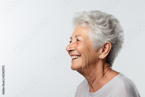 elderly woman smile happily on bokeh style background