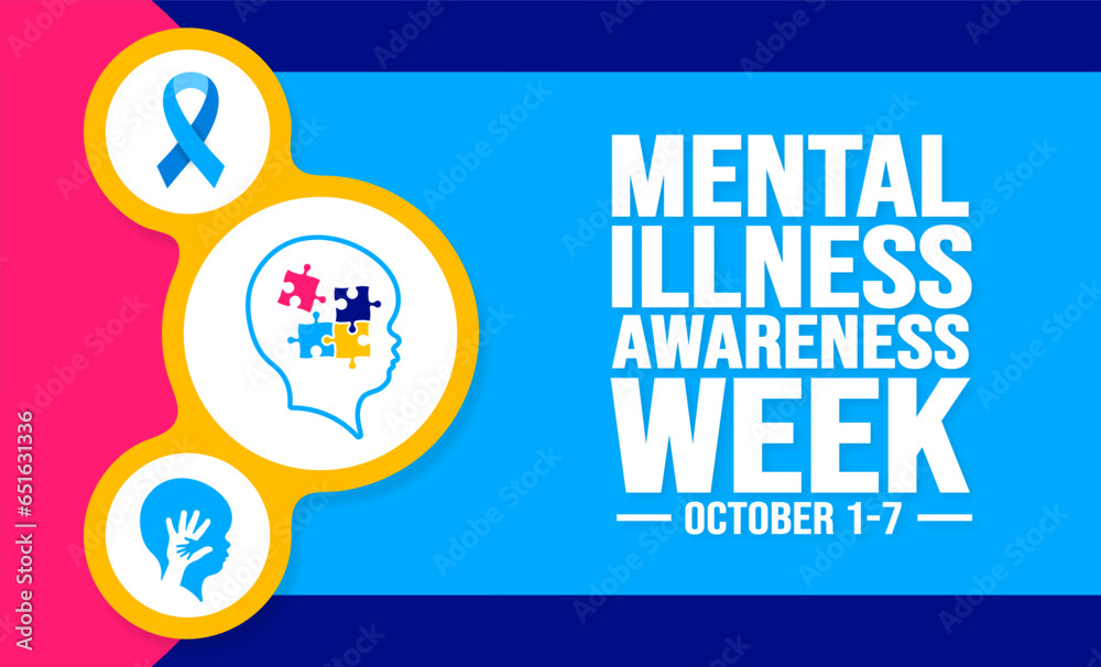Naklejka premium October is Mental Illness Awareness Week background template. Holiday concept. background, banner, placard, card, and poster design template with text inscription and standard color.