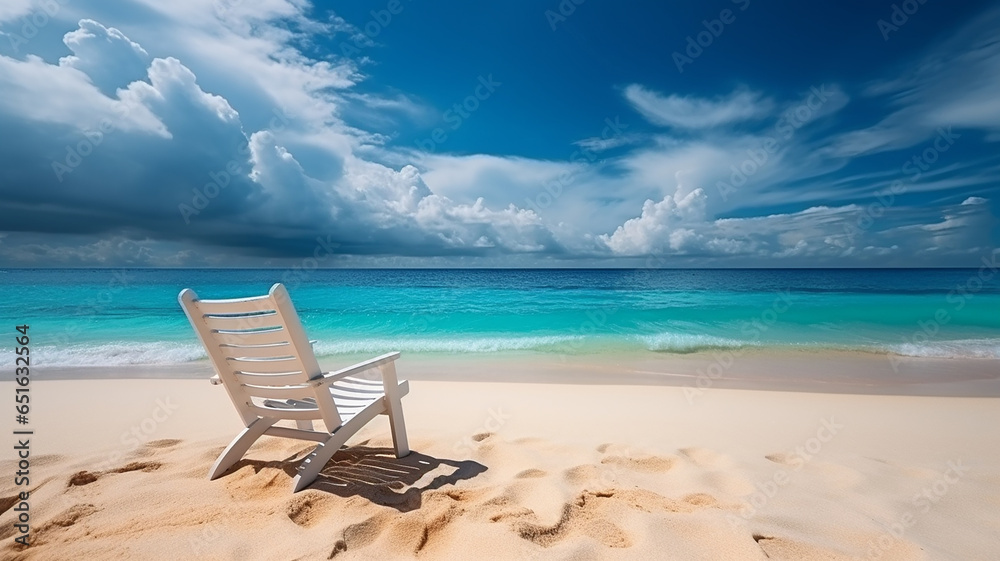 Beautiful beach chair on sandy beach near sea summer vacation. vacation concept for travel.