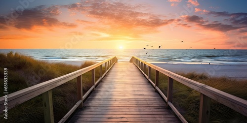 Fotografia Serene sunset overlooking calm beach
