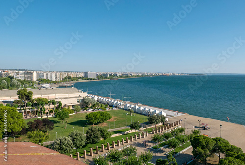 aerial view of the modern seafront of Thessaloniki in Greece