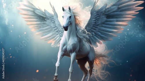 Mythical Pegasus in Flight. Captivating Image of a Majestic Winged Horse 