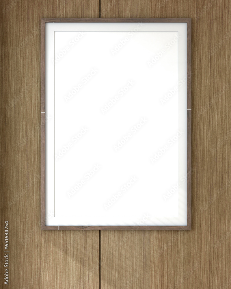 mockup poster frame in a modern contemporary style interior. wood walls and natural light. 3D render mockup poster frame in a modern contemporary style interior. wood walls and natural light. 3D render