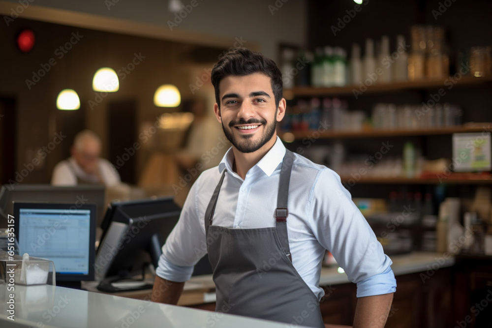 Fototapeta premium male cashier smiling at the supermarket