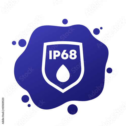 ip68 standard, waterproof icon with shield, vector