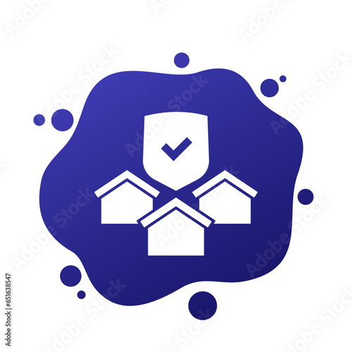 landlord insurance icon with houses, vector