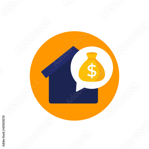 mortgage icon with a house and money, flat vector