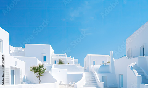 Charming idyllic white building Santorini .