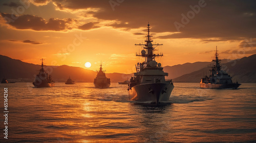 Battleships in the navy, Military at sea. Generative Ai.