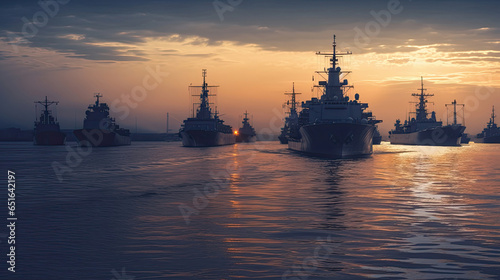 Battleships in the navy, Military at sea. Generative Ai.