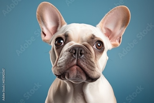 french bulldog smiling face studio shot on color wall background © VERTEX SPACE