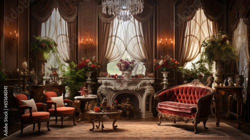 Vintage Victorian Parlor Decorated with Victorian-era furniture  ornate decor pieces  and heavy drapes  creating an atmosphere of timeless elegance