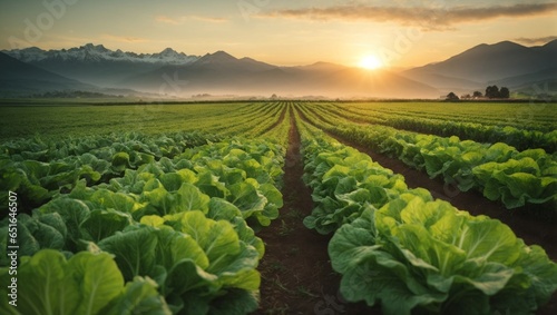 Field of  organic lettuce ,  organic foods / Eco agriculture  theme  photo