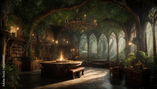 fantasy  library in elf's kingdom  