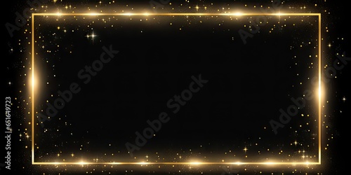 Radiant gold sparkle frame on black background. Magical glowing effect. Golden shimmer. Abstract brightness in dark space. Elegant flare. Shining with luxury and glamour
