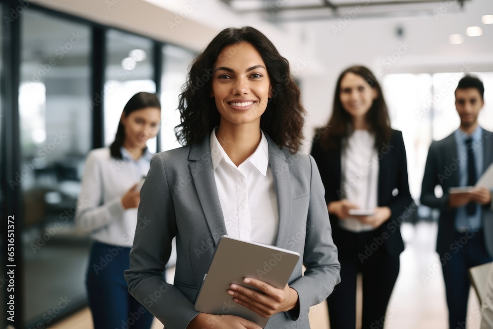 Smiling confident business leader woman looking at camera Smiling confident business leader woman looking at camera