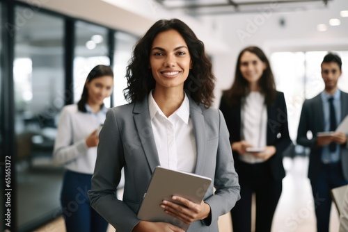 Smiling confident business leader woman looking at camera